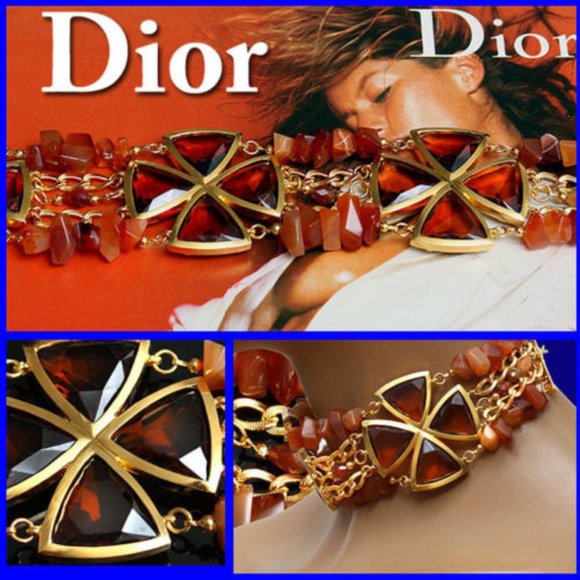 Dior Jewelry Christian Dior Galliano Chain Amber Maltese Cross
